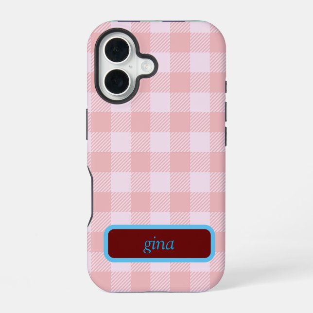Plaid Gingham Personalized iPhone 16 Case (Back)