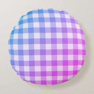 Plaid Gingham Pink Blue Modern Simple Check Round Cushion