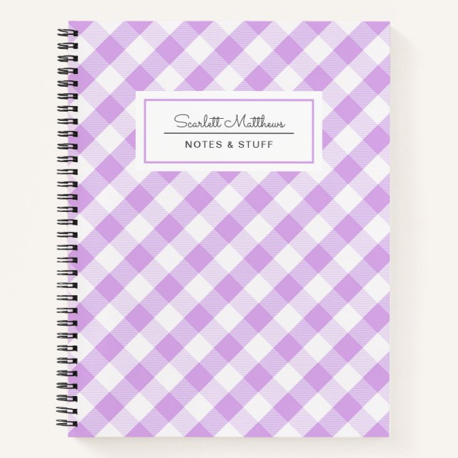 Plaid Gingham Purple Pattern Name Notebook (Front)
