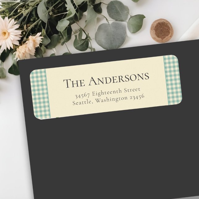 Plaid Gingham Retro Rustic Green Return Address (Creator Uploaded)