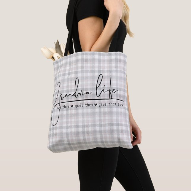 Plaid Grandma Life Tote Bag (Close Up)