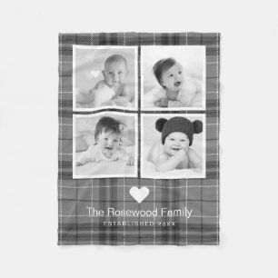 Plaid Gray Family Photo Collage Personalized Fleece Blanket