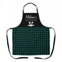 Plaid Green Buffalo Check Kitchen Tools Name Apron
