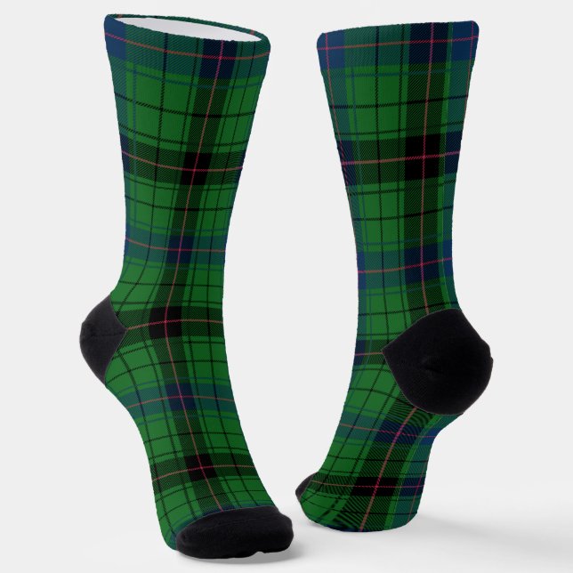 Plaid Green Check Elegant Rustic Tartan Socks (Angled)