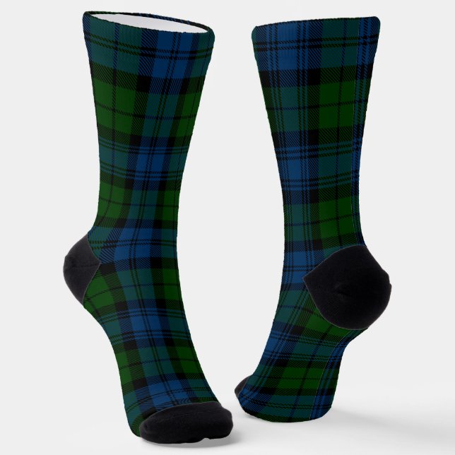 Plaid Green Rustic Campbell Military Tartan Socks (Angled)
