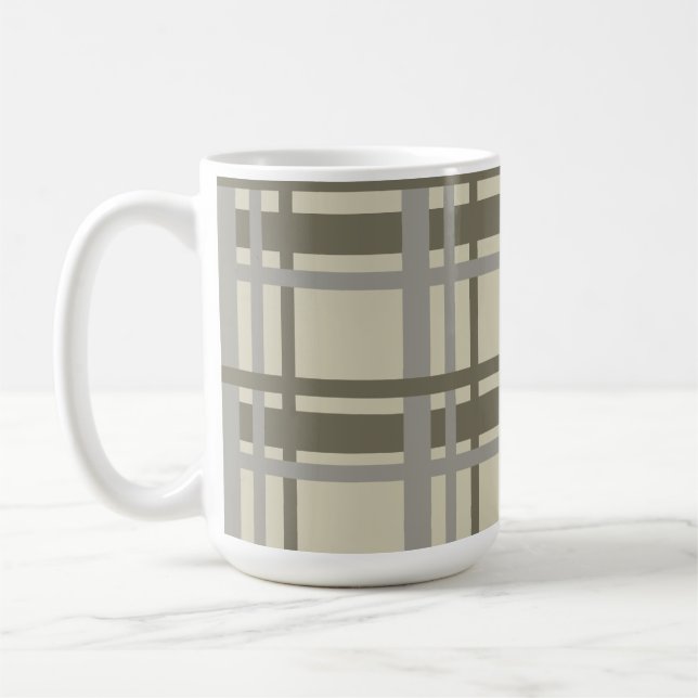 Plaid grey and cream coffee mug (Left)