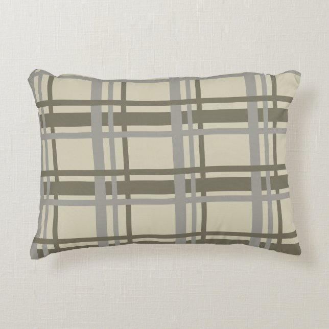 Plaid grey and cream decorative cushion (Front)
