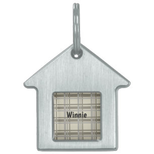 Plaid grey and cream pet ID tag
