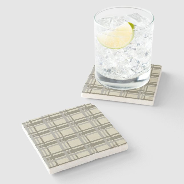 Plaid grey and cream stone coaster (Side)