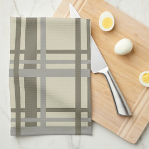 Plaid grey and cream tea towel