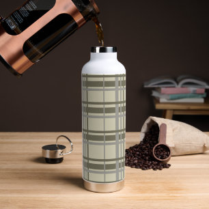 Plaid grey and cream water bottle