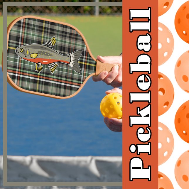 Plaid Grey Orange Yellow Green Black White Trout Pickleball Paddle (Plaid Gray Orange Yellow Green Black White Trout Pickleball Paddle)