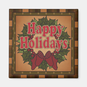Plaid Happy Holiday Wreath Magnet