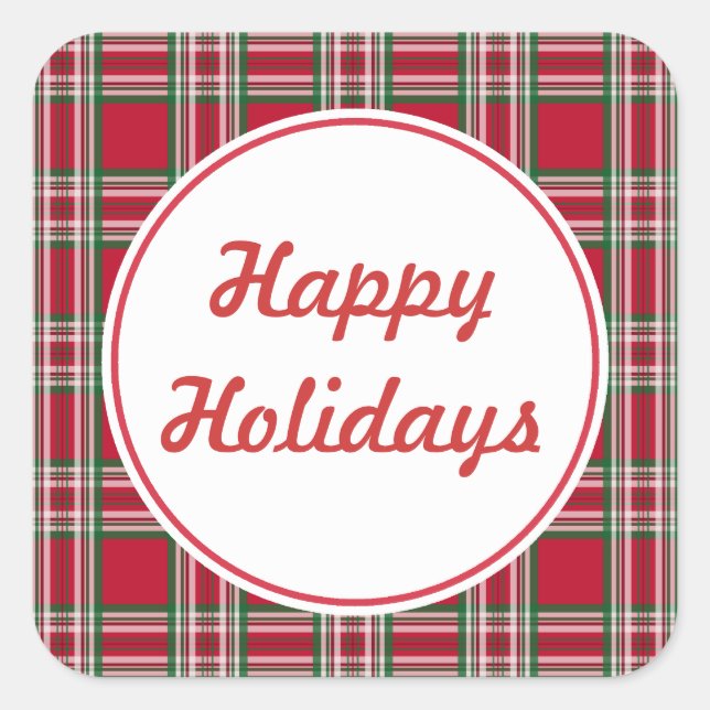 Plaid Happy Holidays Stickers (Front)