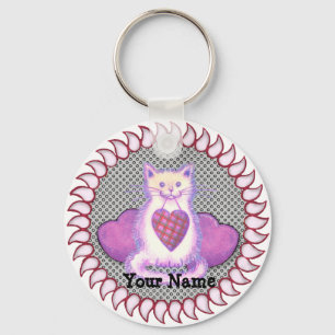 Plaid Heart Cat keychain