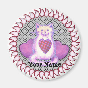 Plaid Heart Cat magnet