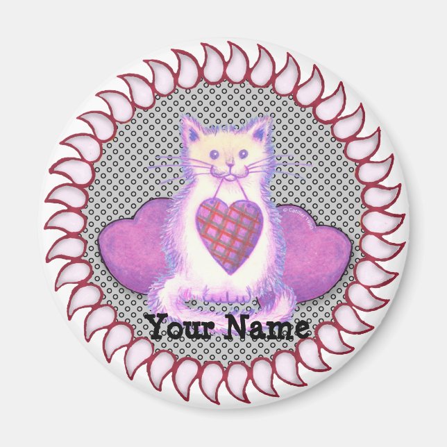 Plaid Heart Cat  magnet (Front)