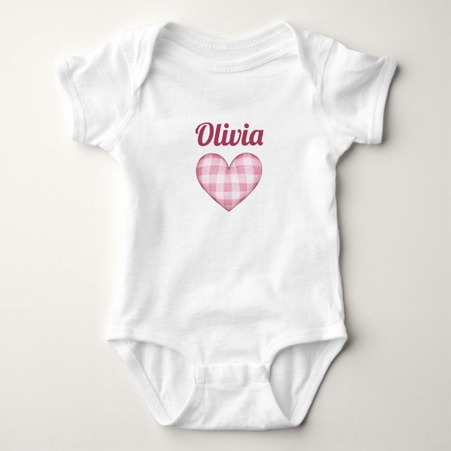 Plaid Heart with Name Baby Bodysuit (Front)