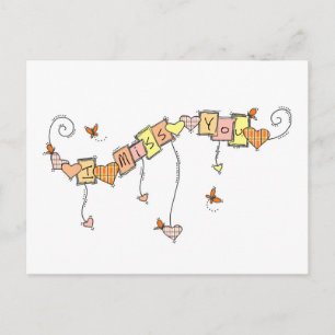 Plaid Hearts and Butterflies I Miss You Teachers Postcard