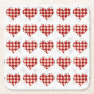 Plaid Hearts Pattern Square Paper Coaster