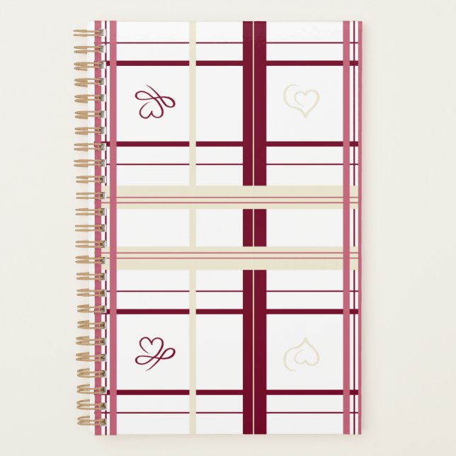 Plaid Hearts Spiral Planner- Whimsical Burgundy  Planner (Front)