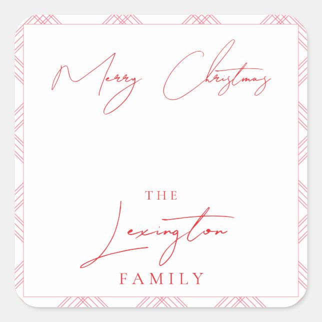 Plaid Holiday Gift Tag Stickers - Hot Pink & Red (Front)