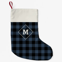 Plaid Holiday Initial Mediaeval Blue + Black Small Christmas Stocking