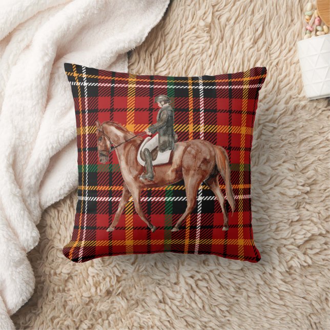 Plaid Holiday Jockey Horse Lover Pillow (Blanket)