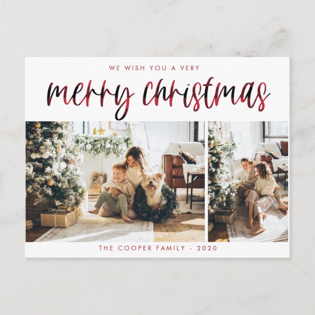 Plaid Holiday Photo Post Card | Modern Christmas (Front)
