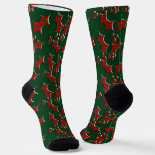 Plaid Holly and Berries Christmas Socks