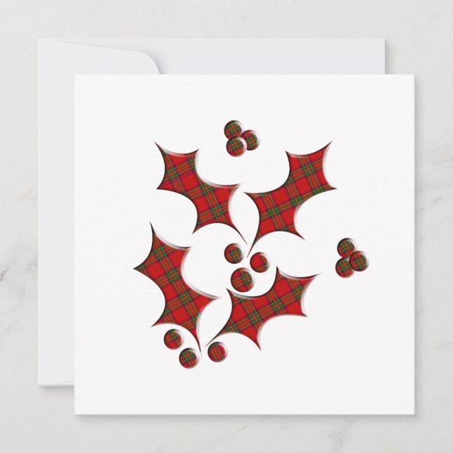 Plaid Holly Christmas Shape Invitation (Front)