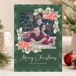 Plaid Holly Custom Photo Christmas Holiday Card