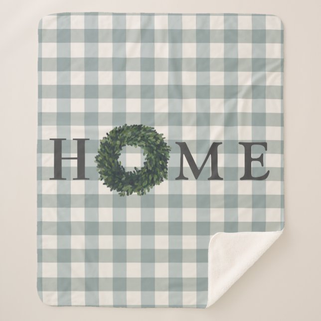 Plaid HOME Typography Farmhouse Stylish Trendy Sherpa Blanket (Front)