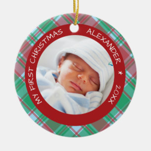 Plaid I Baby's First Christmas Photo Ceramic Tree Decoration