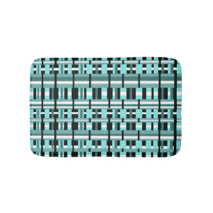 Plaid in Aqua, Teal, Black & White Bold Bath Mat