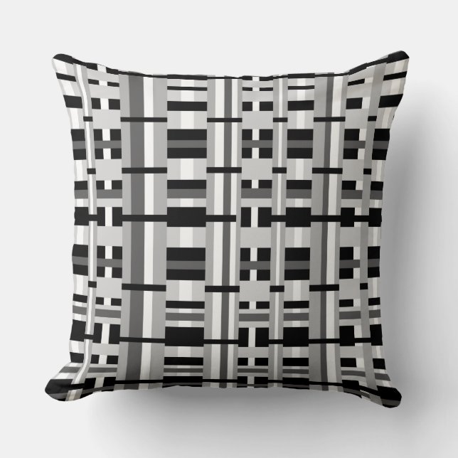 Plaid in Black White & Grey Cushion (Front)