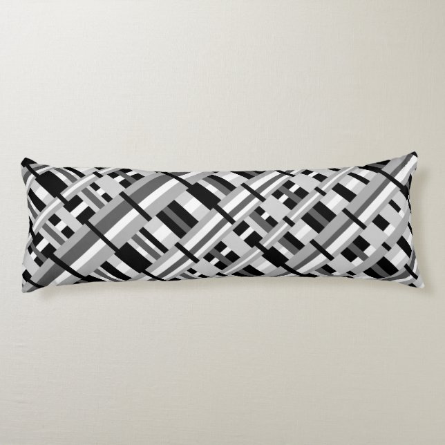 Plaid in Black White & Grey Diagonal Body Cushion (Back)