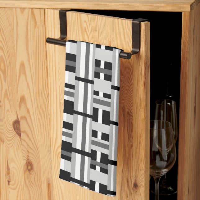 Plaid in Black, White & Grey Tea Towel (Thirds Fold)