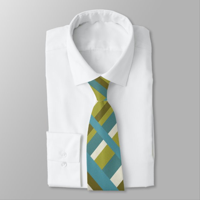 Plaid in Blue Green, Olive & Khaki Modern Pattern Tie (Tied)