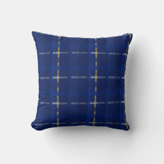 plaid in blue on blues, gold, & silver cushion