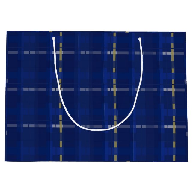 plaid in blue on blues, gold, & silver large gift bag (Front)