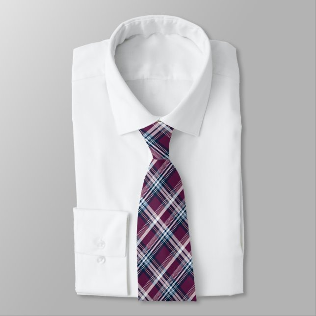 Plaid in Deep Wine, Rose, Dark Blue, Purple... Tie (Tied)