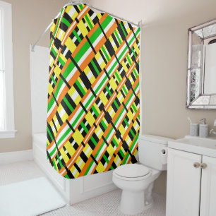 Plaid in Green, Orange & Yellow Modern Diagonal Shower Curtain