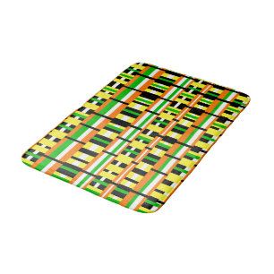 Plaid in Green, Orange & Yellow Modern Pattern Bath Mat