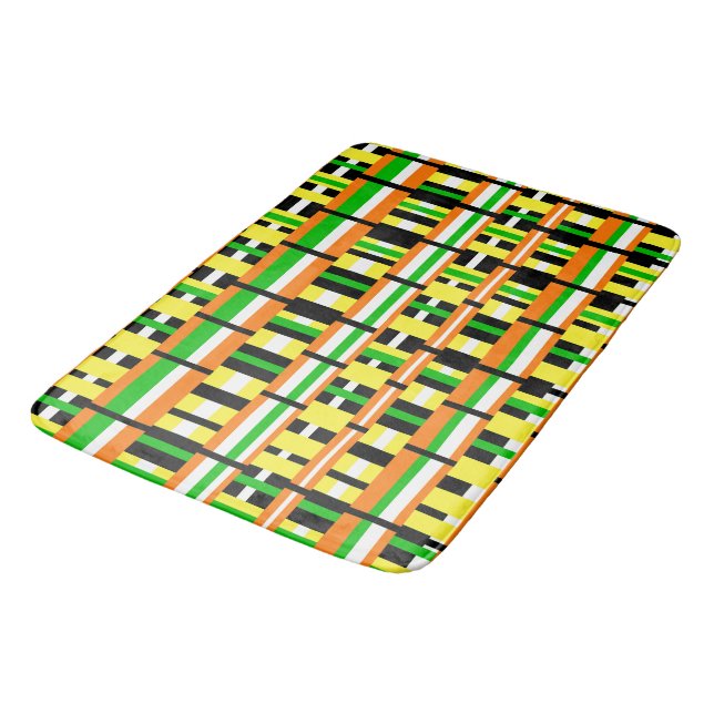 Plaid in Green, Orange & Yellow Modern Pattern Bath Mat (Angled)