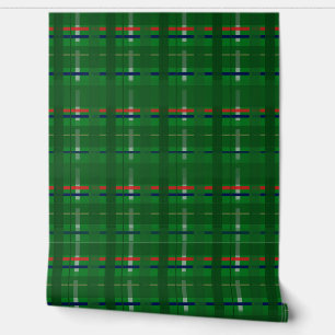 plaid in greens on green, red, blue, gold &silver wallpaper