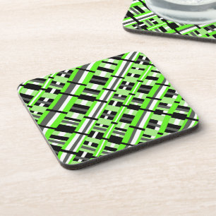 Plaid in Lime Green, Black & Gray Coaster