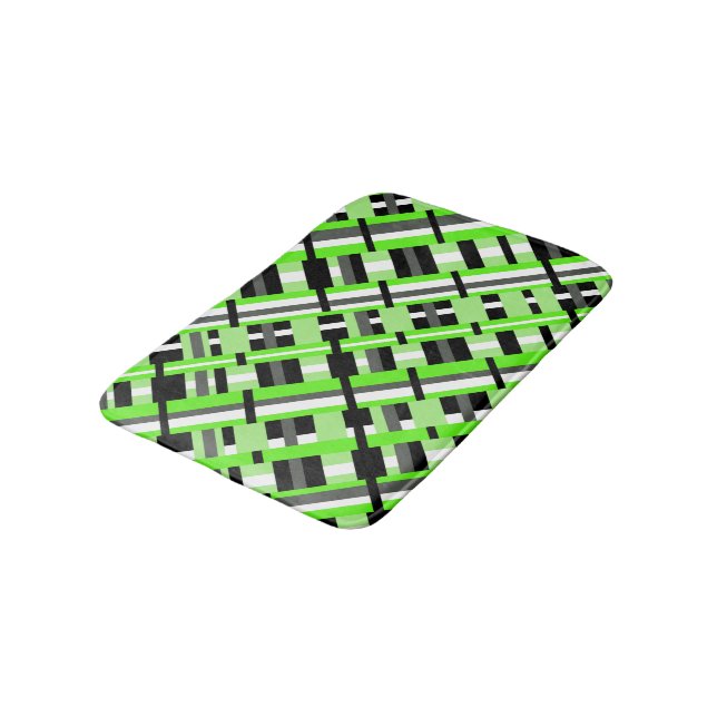 Plaid in Lime Green, Black & Grey Diagonal Bath Mat (Angled)