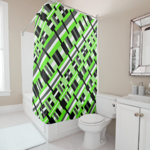 Plaid in Lime Green, Black & Grey Diagonal Shower Curtain