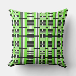 Plaid in Lime Green, Black & Grey Outdoor Cushion